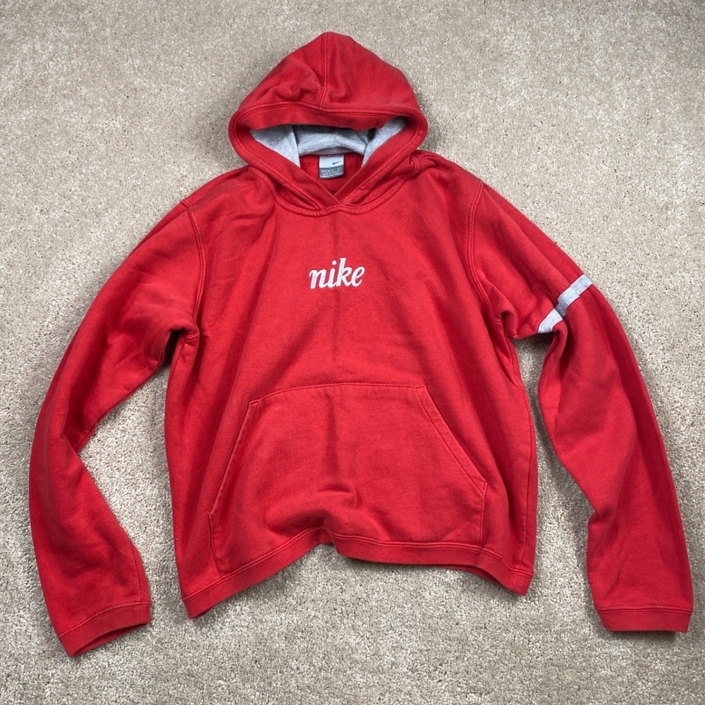 Nike Vintage Y2K Style Red Script Logo Pullover Hoodie Womens Medium M 8-10